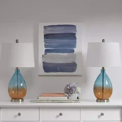 Kirklands Home Blue and Amber Glass Table Lamps, Set of 2 White Sale