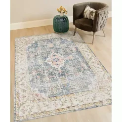 Kirklands Home Blue and Beige Vintage Border Area Rug, 2x3 Hot