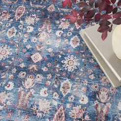 Kirklands Home and Brick Floral Washable Area Rug, 5x7 Blue Best