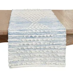 Kirklands Home and Cream Textured Diamonds Table Runner Blue New