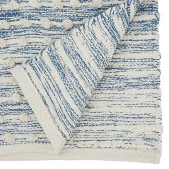 Kirklands Home and Cream Textured Diamonds Table Runner Blue New