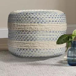 Poufs & Floor Cushions>Kirklands Home Blue and Cream Textured Stripe Pouf