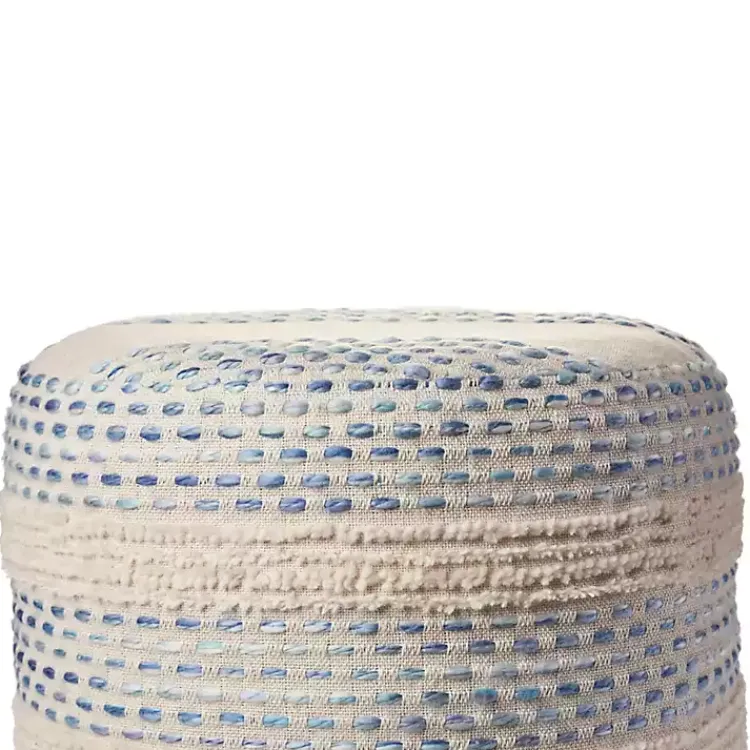 Poufs & Floor Cushions>Kirklands Home Blue and Cream Textured Stripe Pouf