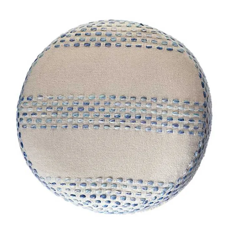 Poufs & Floor Cushions>Kirklands Home Blue and Cream Textured Stripe Pouf