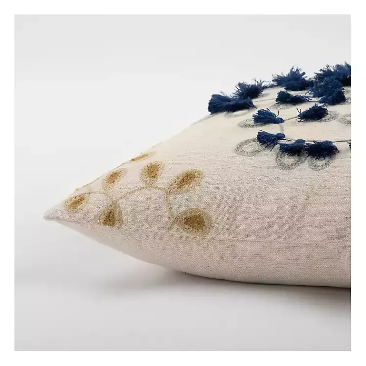 Pillows>Kirklands Home Blue and Gold Floral Fringe Pillow