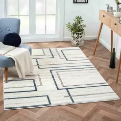 Kirklands Home Blue and Gray Contemporary Geo Area Rug, 5x7 New
