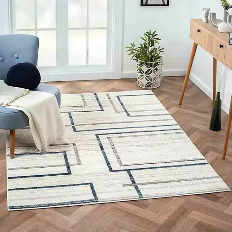 Kirklands Home Blue and Gray Contemporary Geo Area Rug, 5x7 New