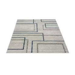 Kirklands Home Blue and Gray Contemporary Geo Area Rug, 7x9 Hot