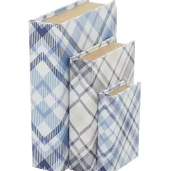 Baskets & Boxes>Kirklands Home Blue and Gray Plaid Book Boxes, Set of 3