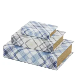 Baskets & Boxes>Kirklands Home Blue and Gray Plaid Book Boxes, Set of 3