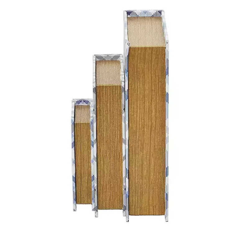 Baskets & Boxes>Kirklands Home Blue and Gray Plaid Book Boxes, Set of 3