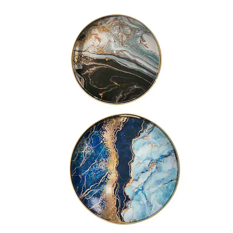 Decorative Trays>Kirklands Home Blue and Gray Round Abstract Trays, Set of 2