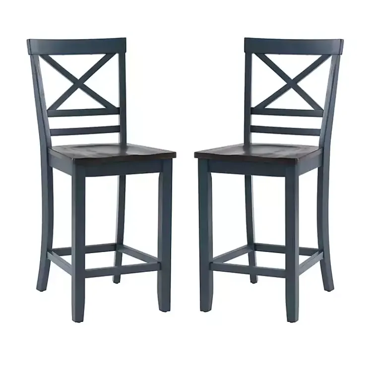 Kirklands Home Blue and Gray Wood Aliza Counter Stools, Set of 2 Sale