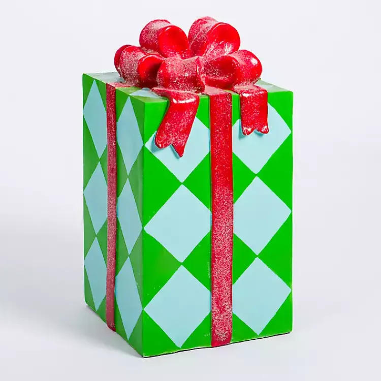 Christmas Decorations>Kirklands Home Blue and Green Diamond Christmas Present Statue