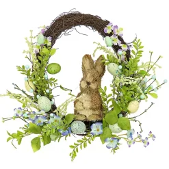 Easter Decorations>Kirklands Home Blue and Green Easter Eggs and Bunny Half Wreath
