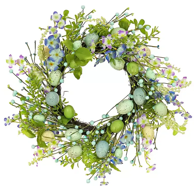 Easter Decorations>Kirklands Home Blue and Green Flowering Easter Eggs Wreath