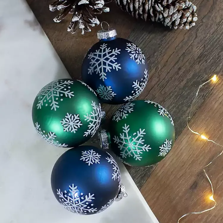 Christmas Ornaments>Kirklands Home Blue and Green Snowflake Ornaments, Set of 4