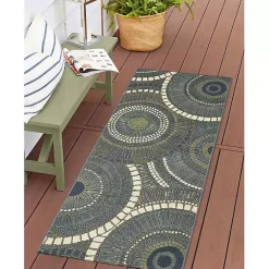 Kirklands Home Blue and Green Spheres Indoor/Outdoor Runner, 1x4 Hot