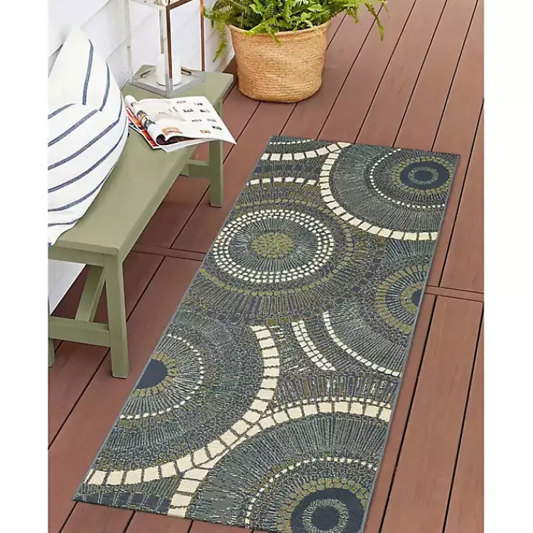 Kirklands Home Blue and Green Spheres Indoor/Outdoor Runner, 1x4 Hot