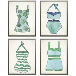 Kirklands Home Blue and Green Vintage Swimsuits Art, Set of 4 Discount