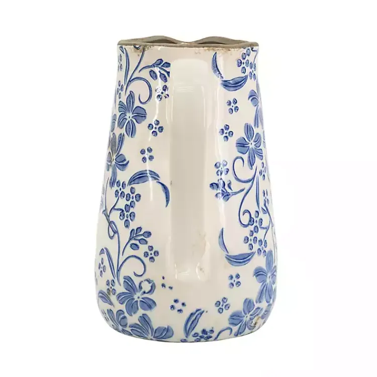 Vases>Kirklands Home Blue and Ivory Floral Ceramic Pitcher Vase