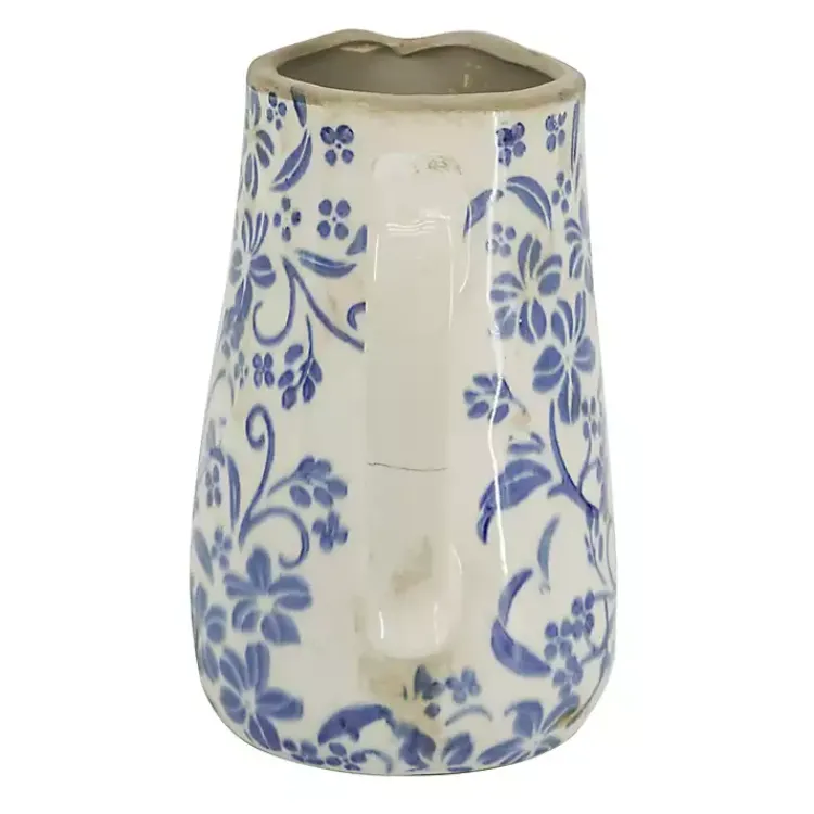 Vases>Kirklands Home Blue and Ivory Floral Ceramic Pitcher Vase