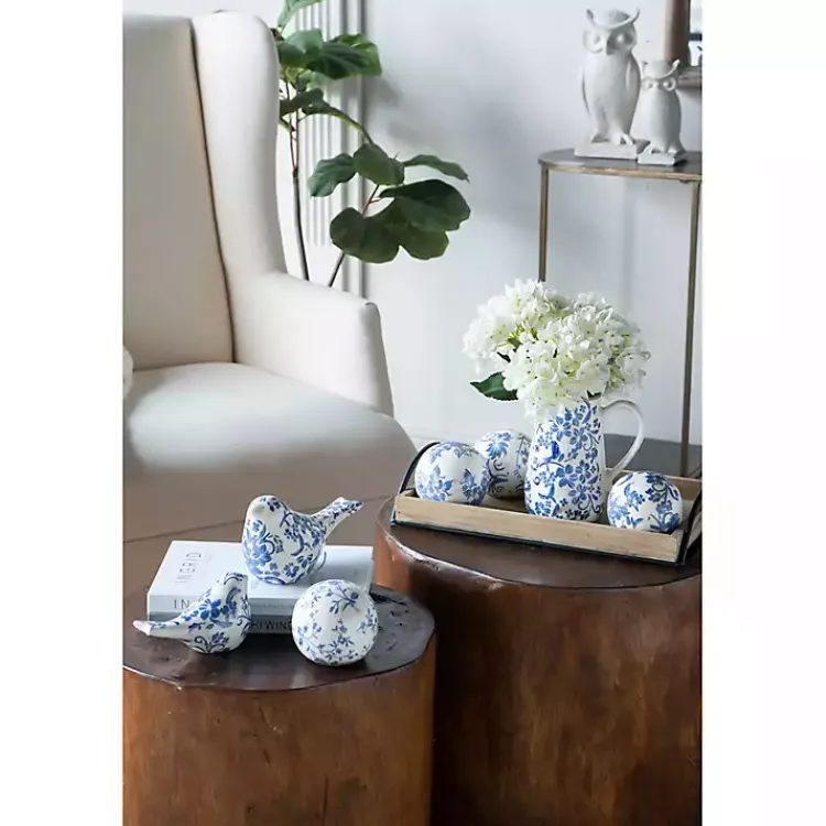 Vases>Kirklands Home Blue and Ivory Floral Ceramic Pitcher Vase