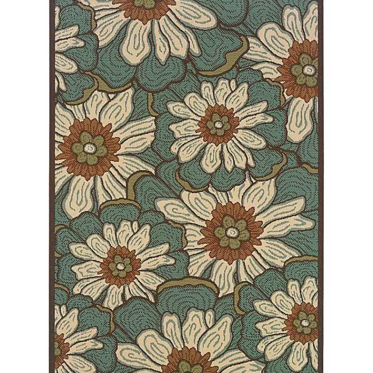 Kirklands Home Blue and Ivory Flowers Outdoor Area Rug, 3x5 Sale