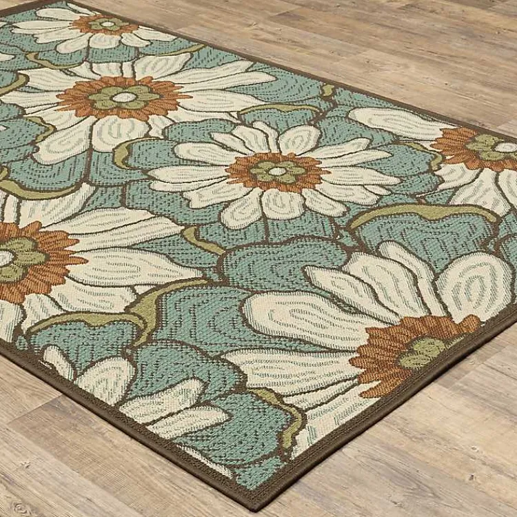 Kirklands Home Blue and Ivory Flowers Outdoor Area Rug, 3x5 Sale