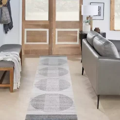 Kirklands Home Blue and Ivory Linear Moons Runner, 2x12 New