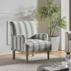 Kirklands Home Blue and Ivory Striped Accent Chair Online