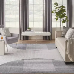 Kirklands Home Blue and Ivory Striped Half Moon Area Rug, 8x10 Outlet
