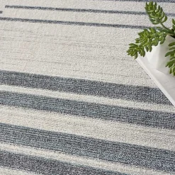 Kirklands Home Blue and Ivory Striped Moon Area Rug, 9x12 Clearance