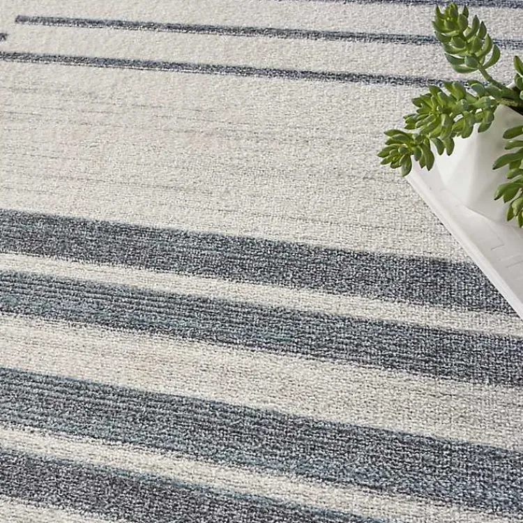 Kirklands Home Blue and Ivory Striped Moon Area Rug, 9x12 Clearance
