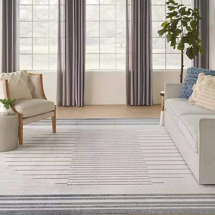 Kirklands Home Blue and Ivory Striped Moon Area Rug, 9x12 Clearance