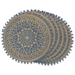 Kirklands Home Blue and Natural Print Round Placemats, Set of 6 Outlet