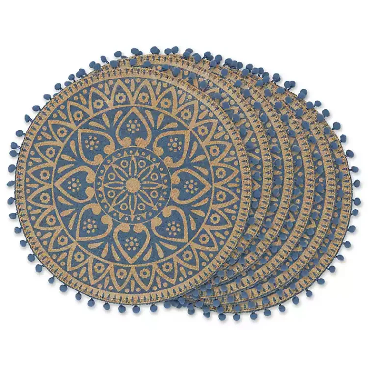 Kirklands Home Blue and Natural Print Round Placemats, Set of 6 Outlet