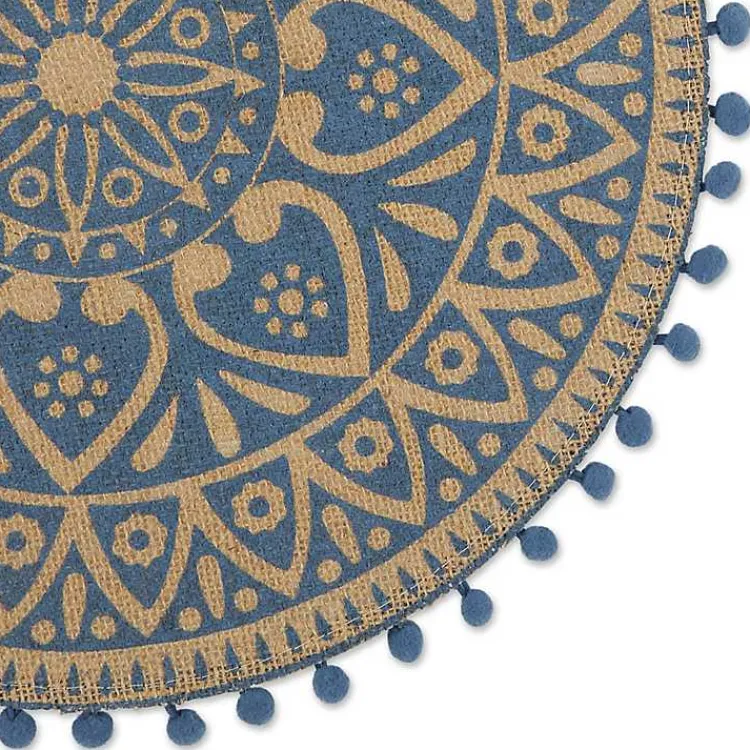 Kirklands Home Blue and Natural Print Round Placemats, Set of 6 Outlet