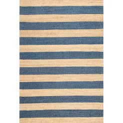 Kirklands Home Blue and Natural Stripe Area Rug, 5x8 New