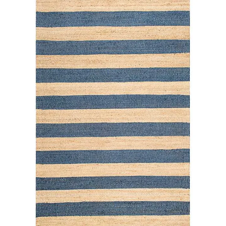 Kirklands Home Blue and Natural Stripe Area Rug, 5x8 New