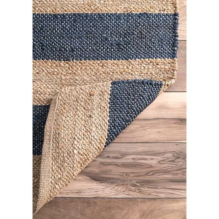Kirklands Home Blue and Natural Stripe Area Rug, 5x8 New