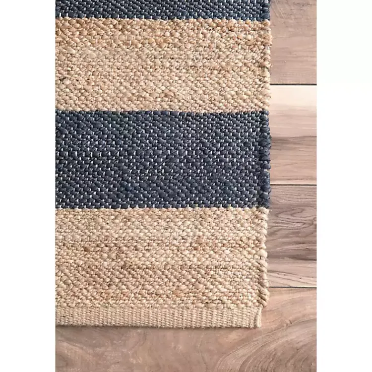 Kirklands Home Blue and Natural Stripe Area Rug, 5x8 New