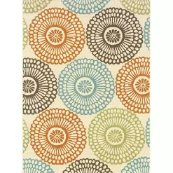 Kirklands Home Blue and Orange Circles Outdoor Area Rug, 6x9