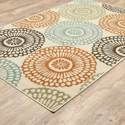 Kirklands Home Blue and Orange Circles Outdoor Area Rug, 6x9