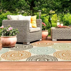 Kirklands Home Blue and Orange Circles Outdoor Area Rug, 6x9