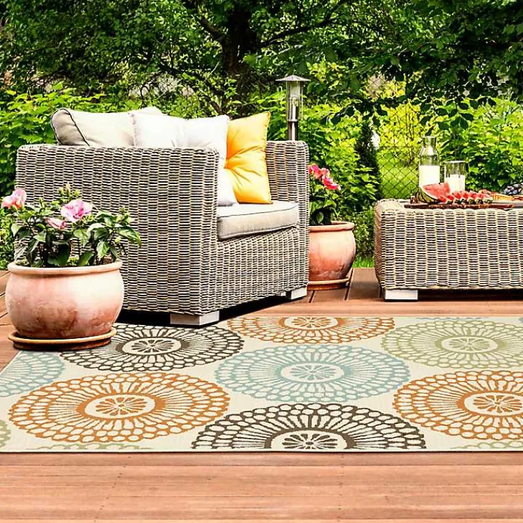 Kirklands Home Blue and Orange Circles Outdoor Area Rug, 6x9