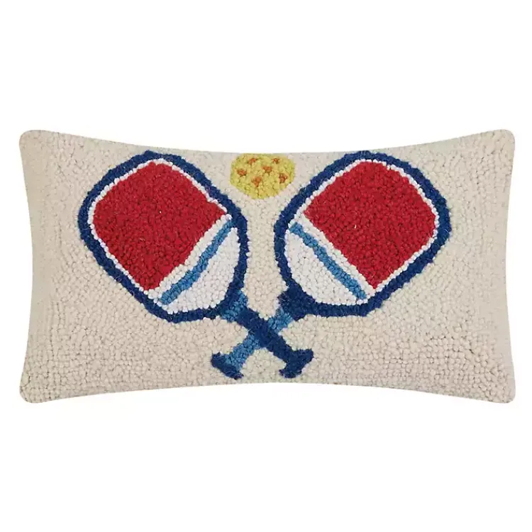 Pillows>Kirklands Home Blue and Red Pickleball Hooked Lumbar Pillow