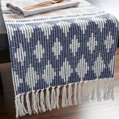 Kirklands Home Blue and Stone Diamond Table Runner, 108 in. Hot
