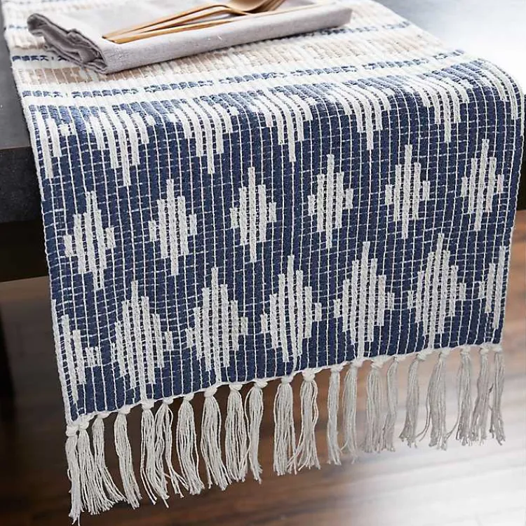 Kirklands Home Blue and Stone Diamond Table Runner, 108 in. Hot