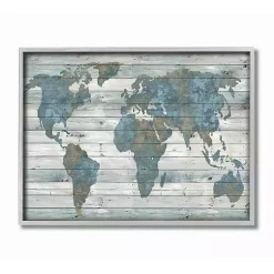Kirklands Home and Tan Rustic Plank World Map Framed Art Blue Online